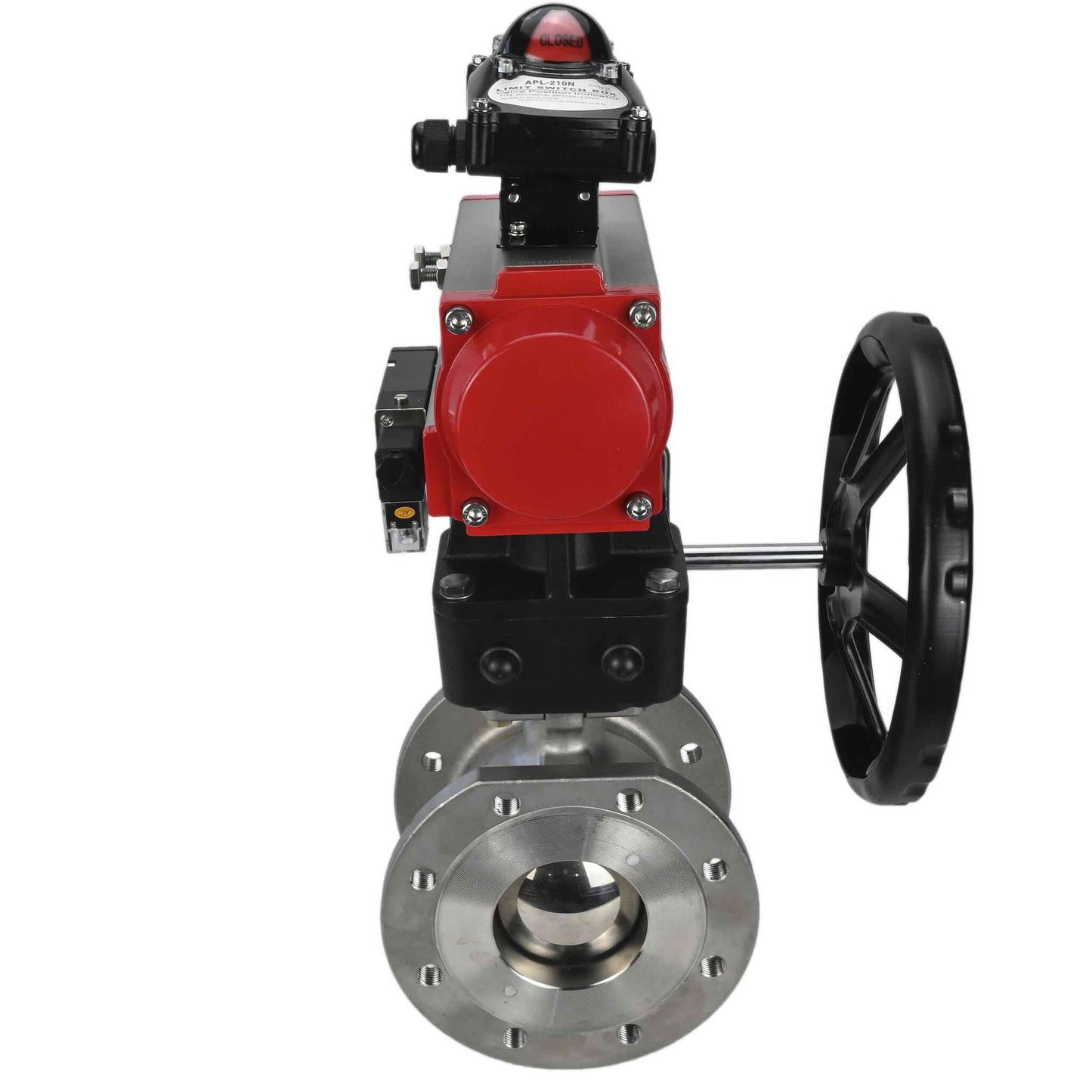 Stainless steel ball valve DNOVA kchmfp-DNOVA-da-hdm-4m310-24v-apl-210n, body material - stainless steel AISI 316, ball material - stainless steel AISI 316, seal - PTFE, pneumatic actuator operated
