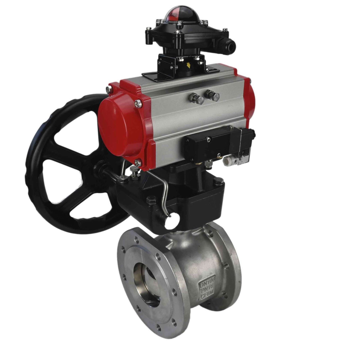 Stainless steel ball valve DNOVA kchmfp-DNOVA-da-hdm-4m310-24v-apl-210n, body material - stainless steel AISI 316, ball material - stainless steel AISI 316, seal - PTFE, pneumatic actuator operated