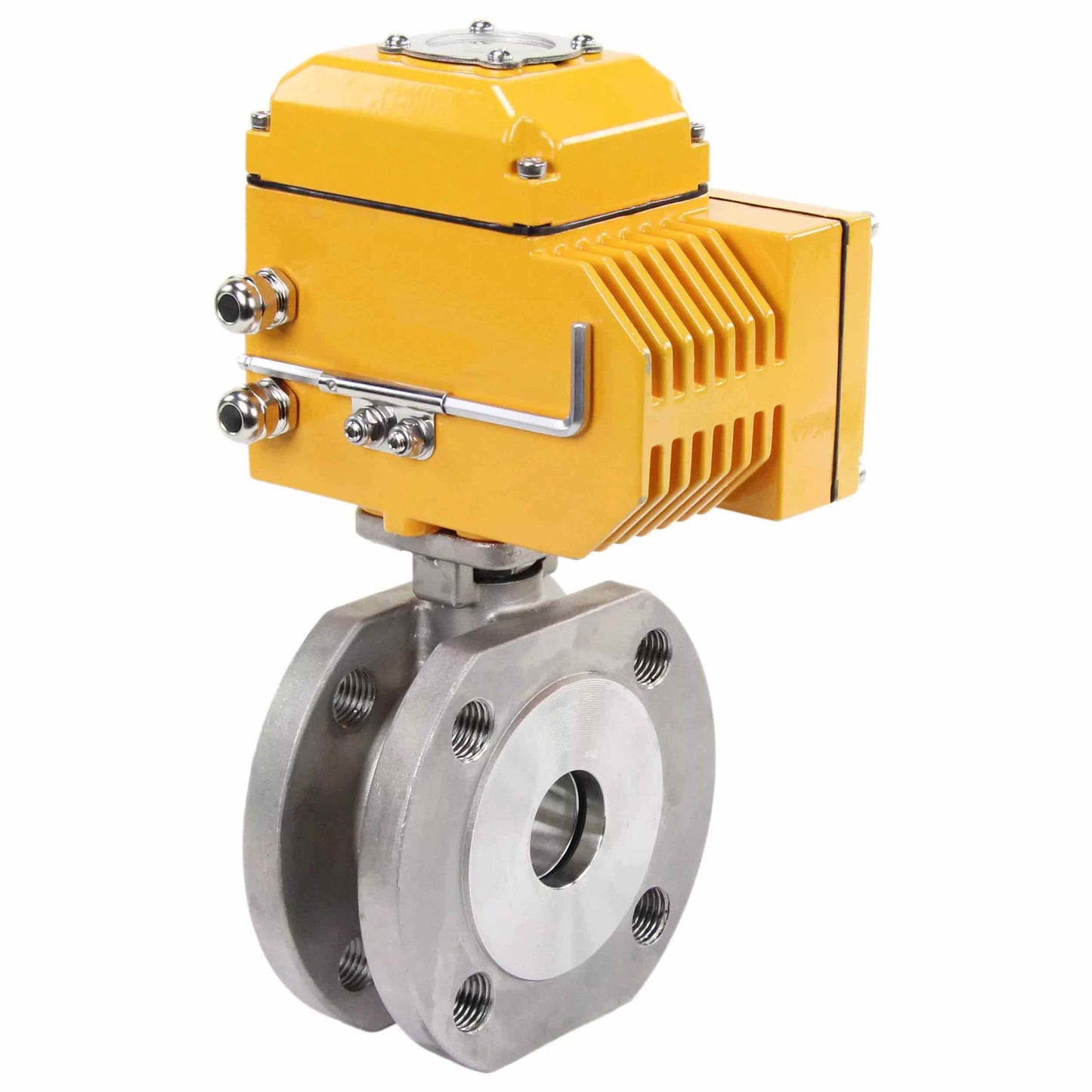 Válvula de bola de acero inoxidable DNOVA BV3232P-FP-Fb PSI232, material del cuerpo - acero inoxidable AISI 316, sello - PTFE, paso completo, brida compacta, actuador eléctrico DNOVA 380 V