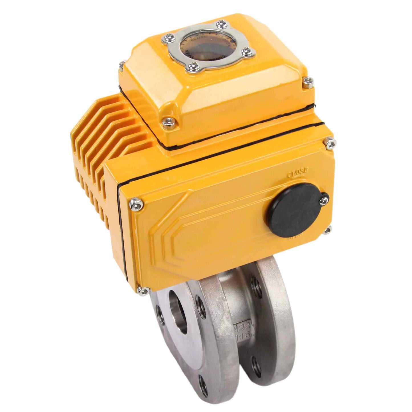 Válvula de bola de acero inoxidable DNOVA BV3232P-FP-Fb PSI232, material del cuerpo - acero inoxidable AISI 316, sello - PTFE, paso completo, brida compacta, actuador eléctrico DNOVA 380 V