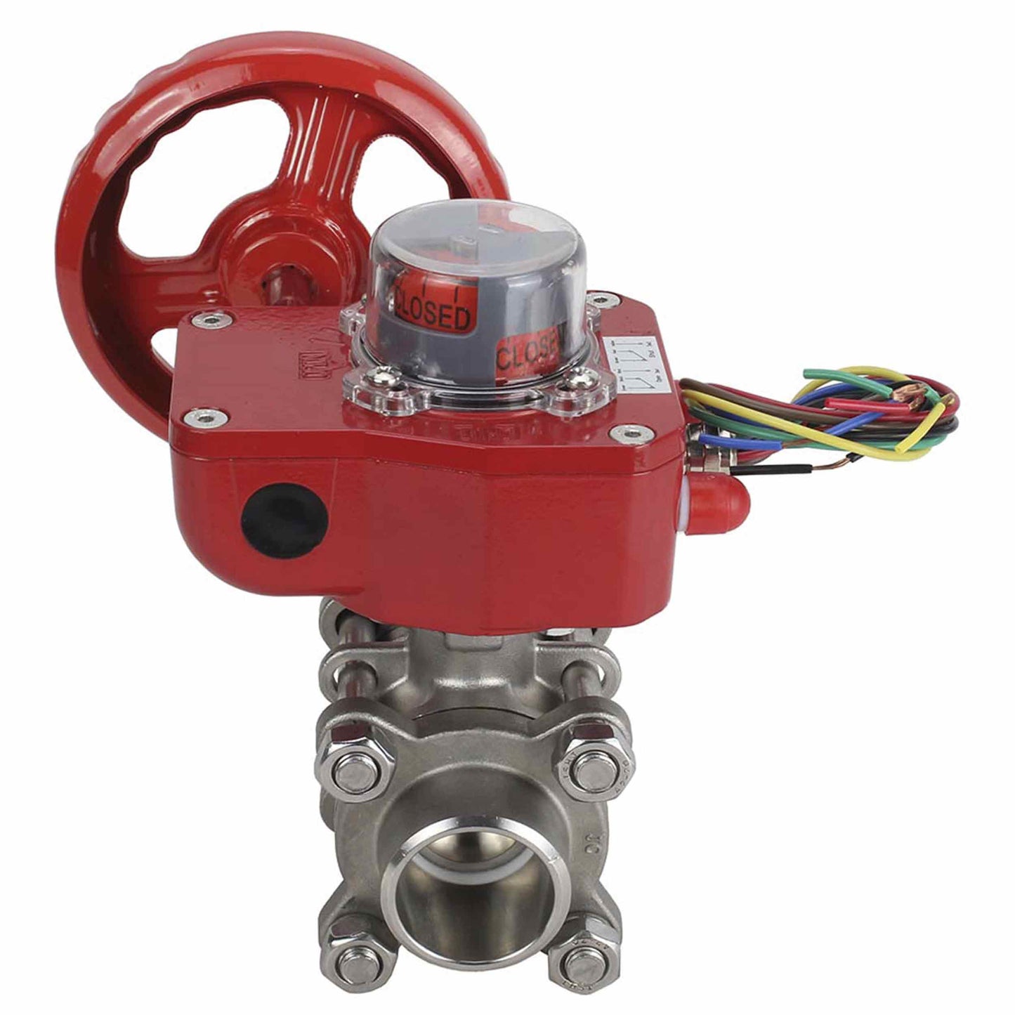 Válvula de bola de acero inoxidable DNOVA BVPP 316.200-ISO 914 PSI para soldar, paso completo, material del cuerpo - acero inoxidable AISI 316, con brida ISO y reductor DNOVA GBBF con indicador de posición y sensor de retroalimentación
