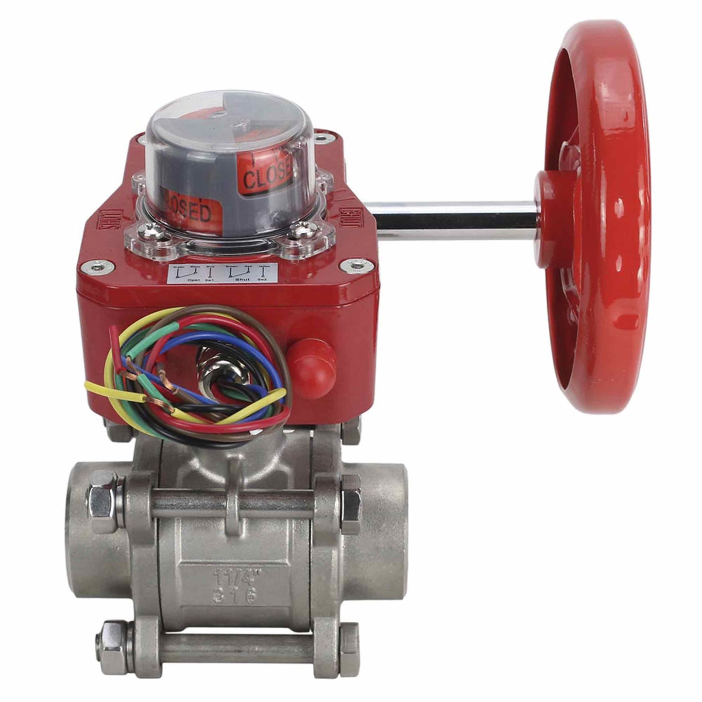 Válvula de bola de acero inoxidable DNOVA BVPP 316.200-ISO 914 PSI para soldar, paso completo, material del cuerpo - acero inoxidable AISI 316, con brida ISO y reductor DNOVA GBBF con indicador de posición y sensor de retroalimentación