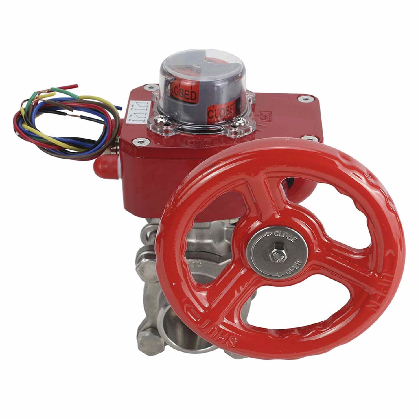 Válvula de bola de acero inoxidable DNOVA BVPP 316.200-ISO 914 PSI para soldar, paso completo, material del cuerpo - acero inoxidable AISI 316, con brida ISO y reductor DNOVA GBBF con indicador de posición y sensor de retroalimentación