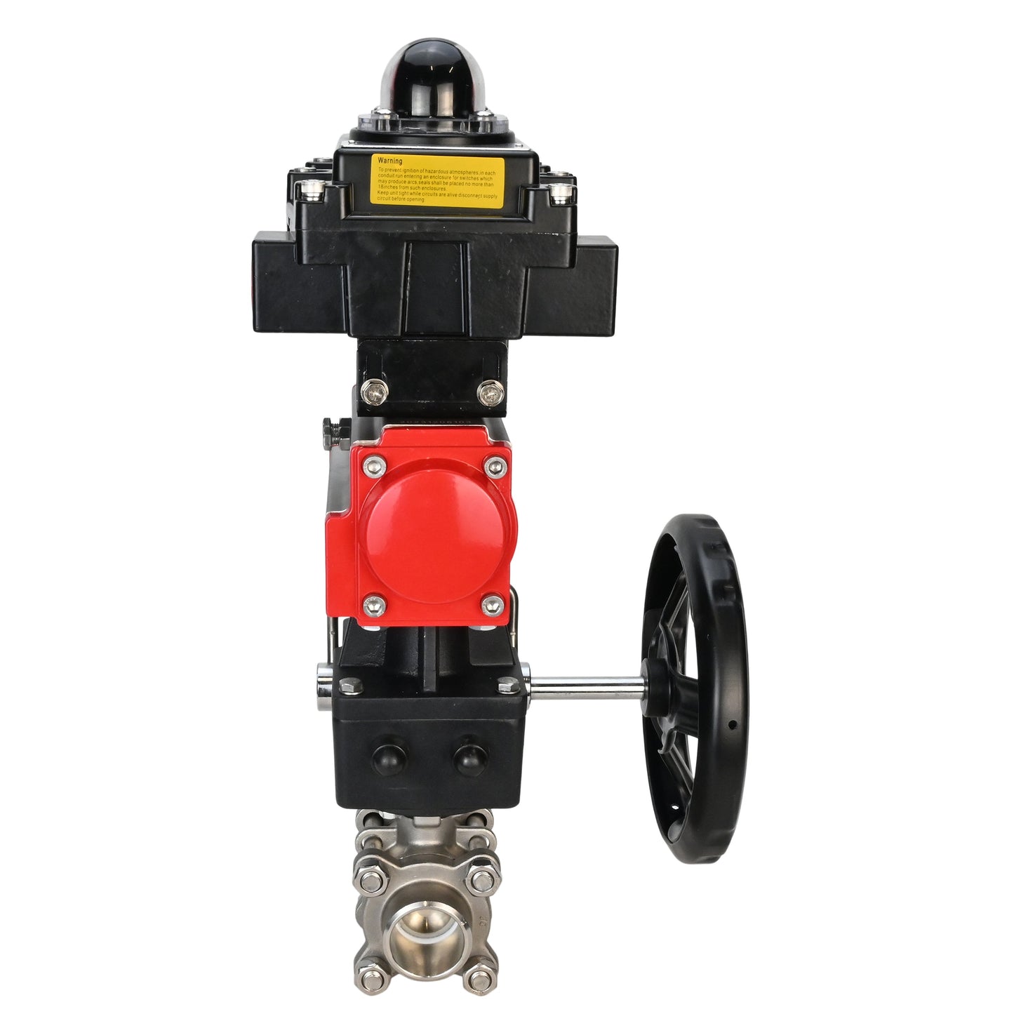 Válvula de bola de acero inoxidable DNOVA BVPP 316.200-ISO PSI914 SS316 paso completo, para soldar, material del cuerpo - acero inoxidable, actuador neumático DNOVA DA, bloque de interruptores de límite APL-410N EX, anulación manual HDM