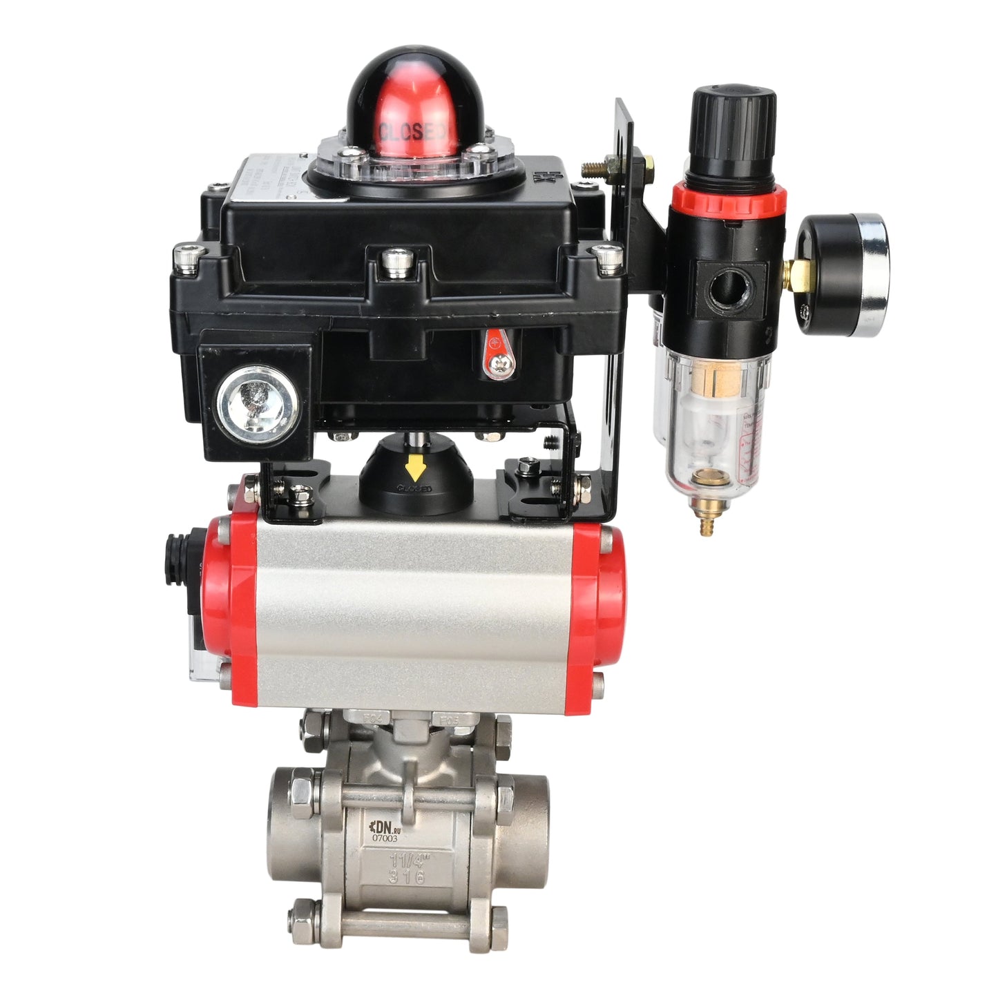 Stainless steel ball valve DNOVA BVPP 316.200-ISO PSI914 SS316 full port, for welding, body material - stainless steel, pneumatic actuator DNOVA DA, pneumatic distributor 4M310-08 220 V, limit switch block APL-410N EX, air preparation unit AFC2000