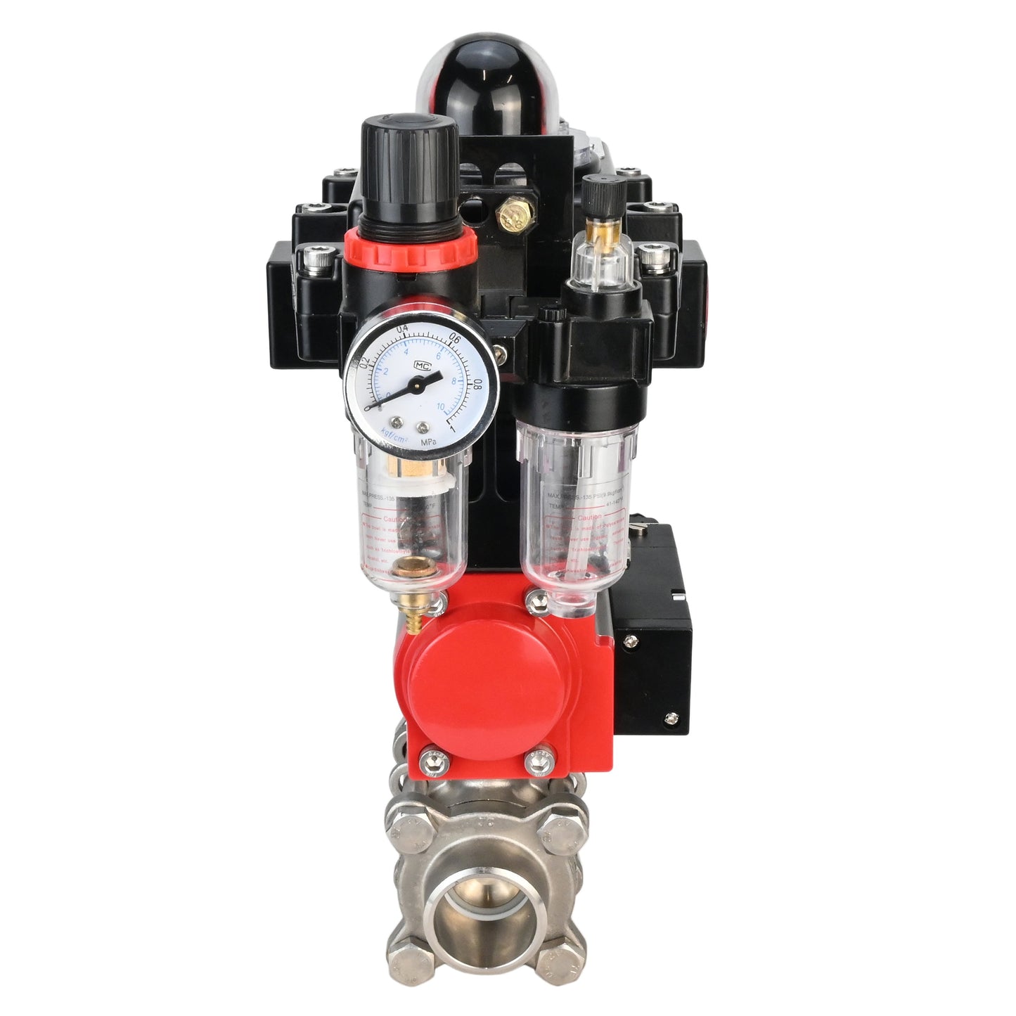 Stainless steel ball valve DNOVA BVPP 316.200-ISO PSI914 SS316 full port, for welding, body material - stainless steel, pneumatic actuator DNOVA SA, pneumatic distributor 4M310-08 220 V, limit switch block APL-410N EX, air preparation unit AFC2000