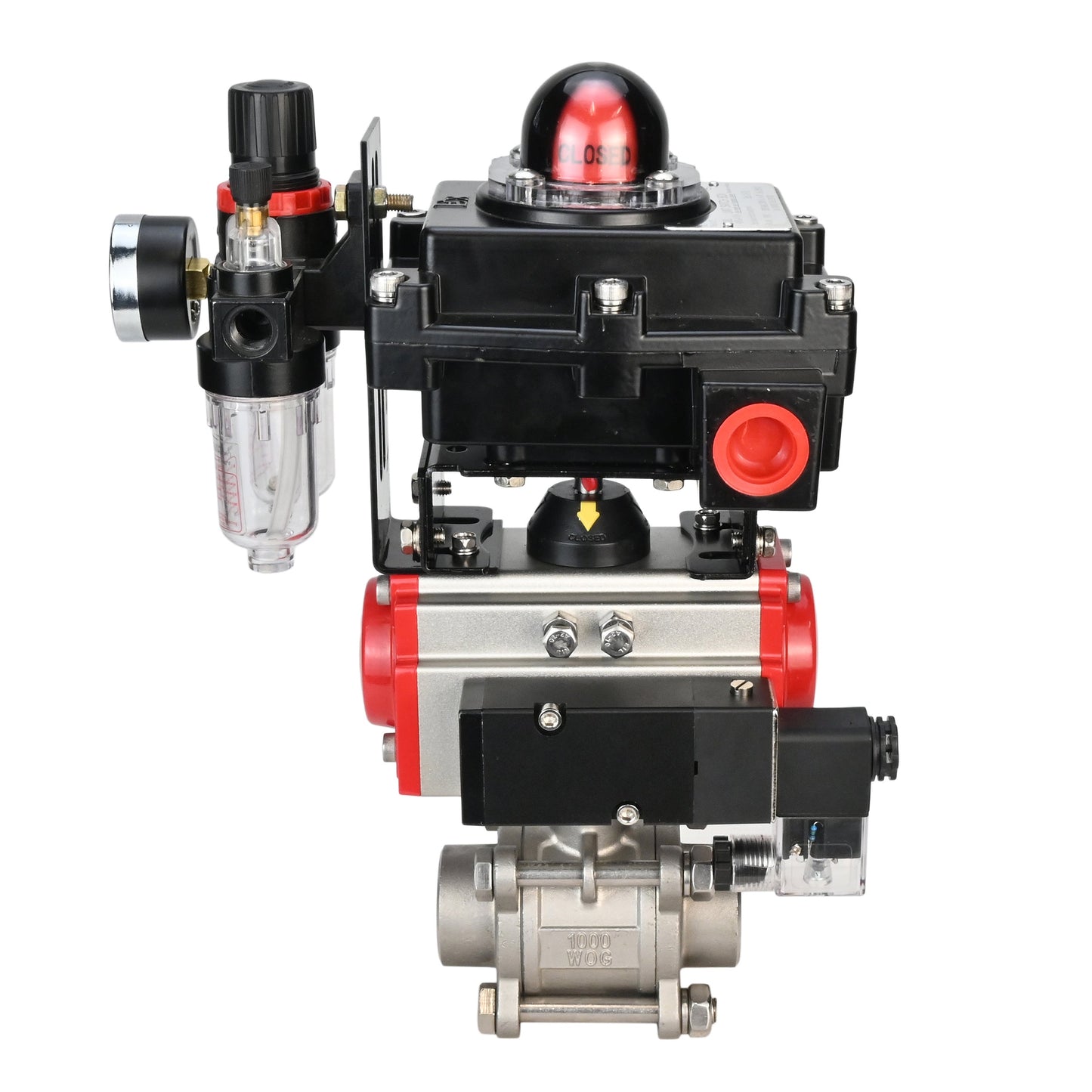 Stainless steel ball valve DNOVA BVPP 316.200-ISO PSI914 SS316 full port, for welding, body material - stainless steel, pneumatic actuator DNOVA SA, pneumatic distributor 4M310-08 220 V, limit switch block APL-410N EX, air preparation unit AFC2000