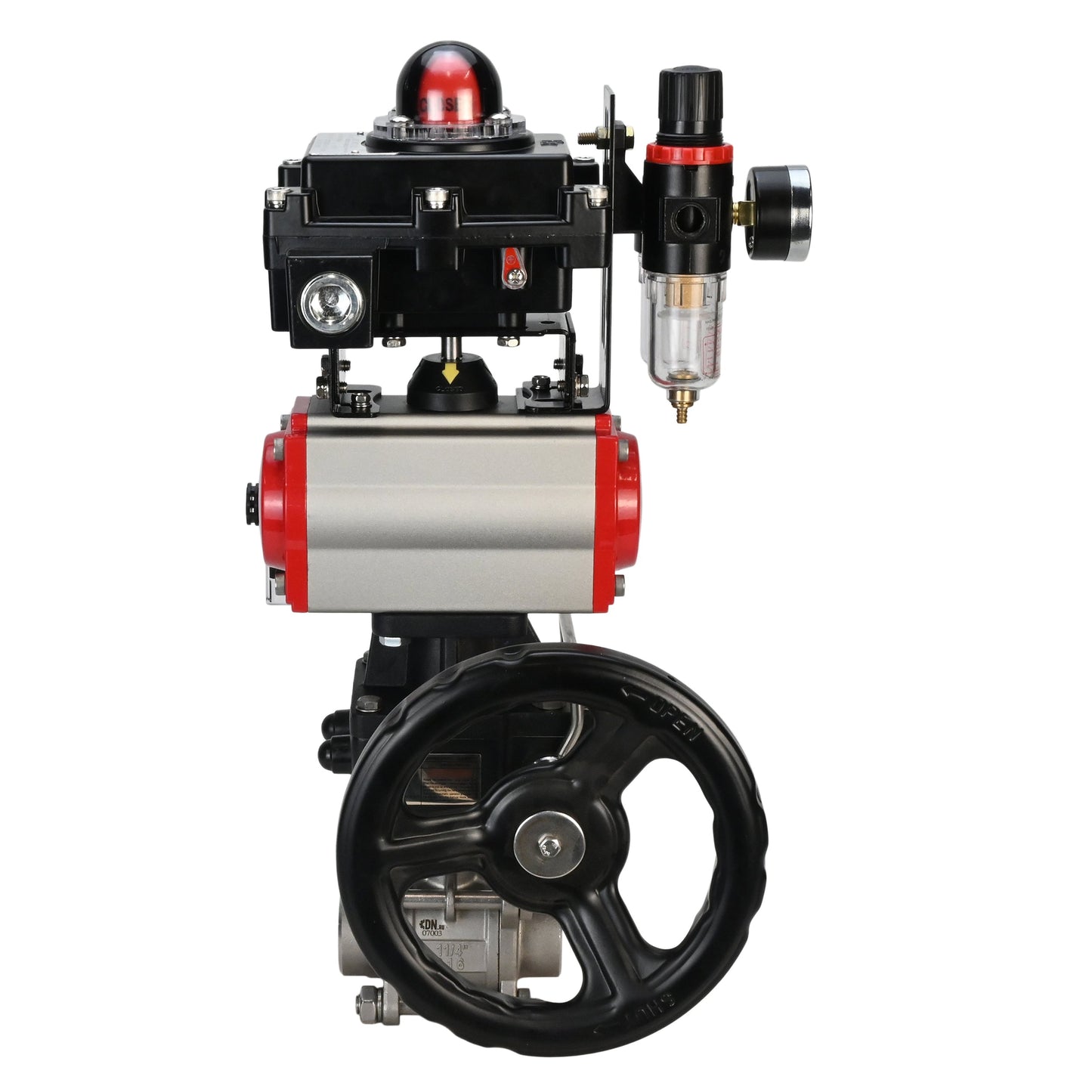 Stainless steel ball valve DNOVA BVPP 316.200-ISO PSI914 SS316 full port, for welding, body material - stainless steel, pneumatic actuator DNOVA DA, pneumatic distributor 4M310-08 24 V, limit switch block APL-410N EX, manual override HDM, air