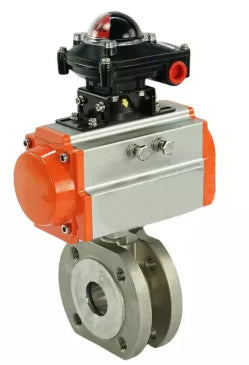 Ball valves DNOVA BV3232P-FP-Fb-ISO-H 16 bar wafer, full bore, body - stainless steel SS316, seal - PTFE, with pneumatic drive DNOVA PA-SA 052-160 and BKV APL-510N-EX