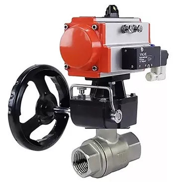 Ball valves DNOVA BV3232P(2pc)-FP-T-ISO-H DN10-50 16 bar, full bore coupling, stainless steel SS316, seal - PTFE, with double-acting PA-DA pneumatic actuator, with pneumatic distributor 4V320-08 220V, with manual DNbler MON1-250-T26-ISO