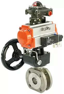 Ball valves DNOVA BV3232P-FP-Fb-ISO-H 16 bar, full bore wafer, stainless steel SS316, PTFE, with double-acting PA-DA pneumatic actuator, with pneumatic distributor 4V320-08 220V, with BKV APL-210N, with manual Doubler MON