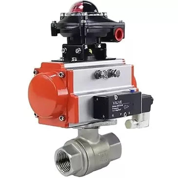Ball valves DNOVA BV3232P(2pc)-FP-T-ISO-H 16 bar, full bore coupling, stainless steel SS316, seal - PTFE, with pneumatic actuator PA-SA with return springs, with pneumatic distributor 4M310-08 220V, with BKV APL-410N EX