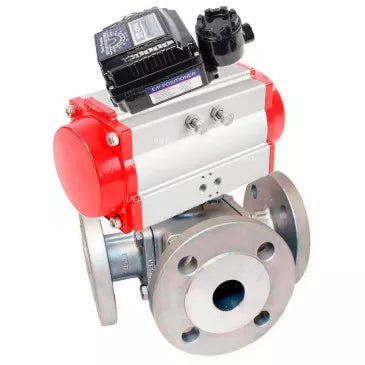 Ball valves DNOVA BV3232P(4pc)-FP-3WL-F-ISO-H 16 bar full bore, flanged, body - stainless steel SS316, ISO flange F03/F04-F10/F12, square 9x9-19x19, with double-acting DNOVA PA-DA pneumatic actuator and pneumatic positioner YT-1000RSN with reverse c