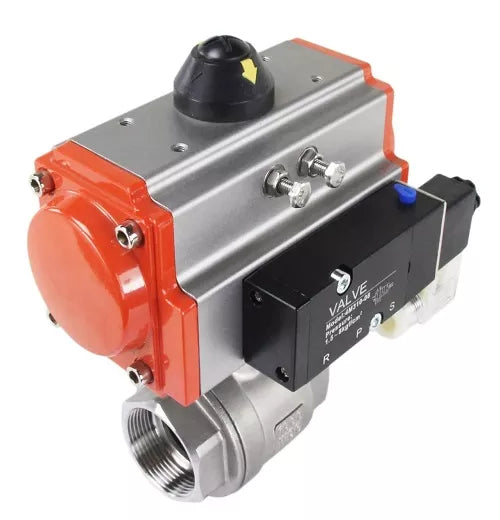 Ball valves DNOVA BV3232P(2pc)-FP-T-ISO-H 16 bar, full bore coupling, stainless steel SS316, seal - PTFE, with pneumatic actuator PA-SA with return springs, with pneumatic distributor 4V320-10 220V