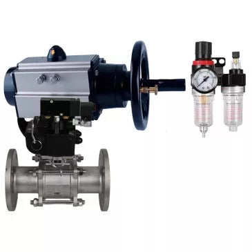 Ball valves DNOVA BV3131P(3pc)-FP-F-ISO-H DN65-80 16 bar, three-piece full bore flanged, stainless steel SS304, seal - PTFE, with pneumatic actuator PA-DA-105-1 double acting, with pneumatic distributor 4M310-08 24V, with BPV AFC2000