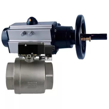 Ball valves DNOVA BV3232P(2pc)-FP-T-ISO-H DN80 16 bar, full bore coupling, stainless steel SS316, seal - PTFE, with pneumatic actuator PA-DA-105-1 double acting, with pneumatic distributor 4V320-10 220V