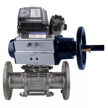 Ball valves DNOVA BV3131P(3pc)-FP-F-ISO-H DN65-80 16 bar, three-piece full bore flanged, stainless steel SS304, PTFE, with double-acting pneumatic actuator PA-DA-105-1 and with electro-pneumatic rotary positioner YT-1000RSN with feedback