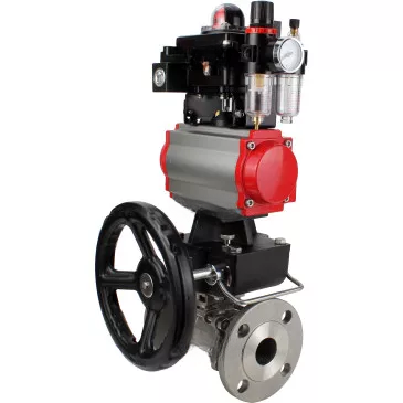 Ball valves DNOVA BV3232P(3pc)-FP-F-ISO-H 16 bar, three-piece full bore flanged, stainless steel SS316, PTFE, with pneumatic drive PA-DA, with pneumatic distributor 4M310-08 24V, with BKV APL- 410N EX, with manual Doubler MON1-250-T26-ISO, with BPV AFC