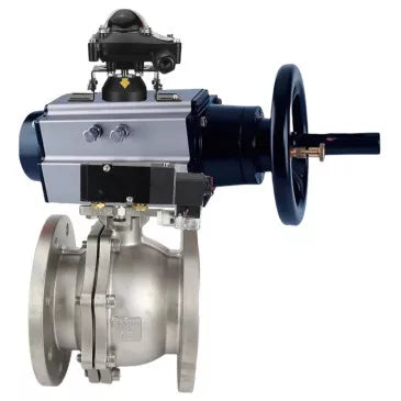 Ball valves DNOVA BV3232P(2pc)-FP-F-ISO-H DN80-100 16 bar full bore flanged, body - stainless steel 316, seal - PTFE, with pneumatic actuator DNOVA PA-DA-105-1 and BKV APL-210N