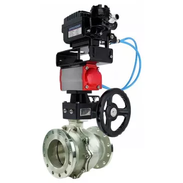 Ball valves DNOVA BV3232P(2pc)-FP-F-ISO-R DN200-250 16 bar full bore flanged, body - stainless steel 316, with double-acting PA-DA pneumatic actuator, YT-1000RSN pneumatic positioner and MON-ISO reducer