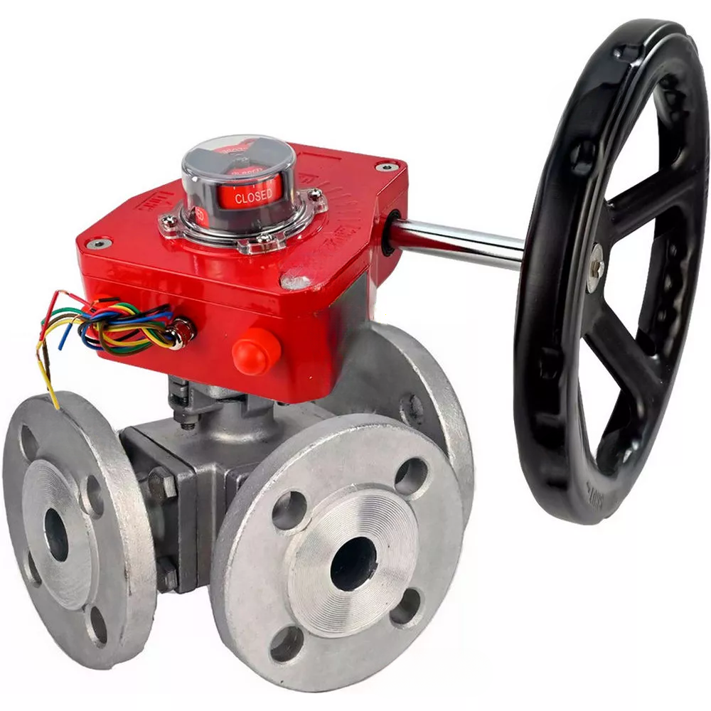 Ball valves DNOVA BV3232P(4pc)-FP-3WL-F-ISO-H full bore three-way, stainless steel SS316, flanged, seal - PTFE, with reducer DNOVA HGBF RQNx-xZ