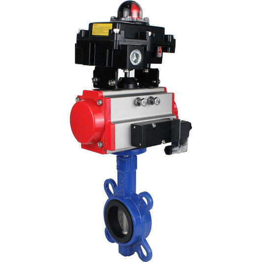 Water butterfly valve DNOVA GG25-316L-NBR body material - cast iron GG25, disk material - stainless steel 316L, seal - NBR with pneumatic actuator DA, pneumatic distributor 4M310-08 24V and limit switch block APL-410N EX
