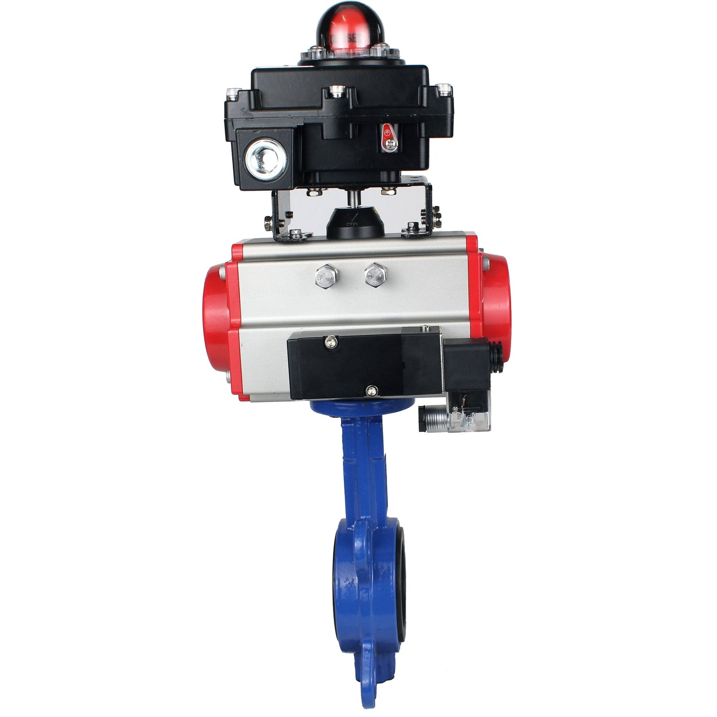 Water butterfly valve DNOVA GG25-316L-NBR body material - cast iron GG25, disk material - stainless steel 316L, seal - NBR with pneumatic actuator DA, pneumatic distributor 4M310-08 24V and limit switch block APL-410N EX