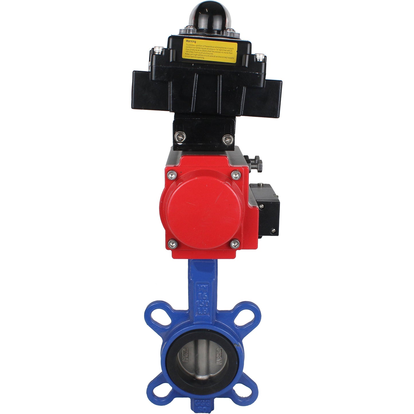 Water butterfly valve DNOVA GG25-316L-NBR body material - cast iron GG25, disk material - stainless steel 316L, seal - NBR with pneumatic actuator DA, pneumatic distributor 4M310-08 24V and limit switch block APL-410N EX