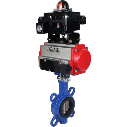 Water butterfly valve DNOVA GG25-316L-NBR body material - cast iron GG25, disk material - stainless steel 316L, seal - NBR with pneumatic actuator DA, pneumatic distributor 4M310-08 220V and limit switch block APL-410N EX