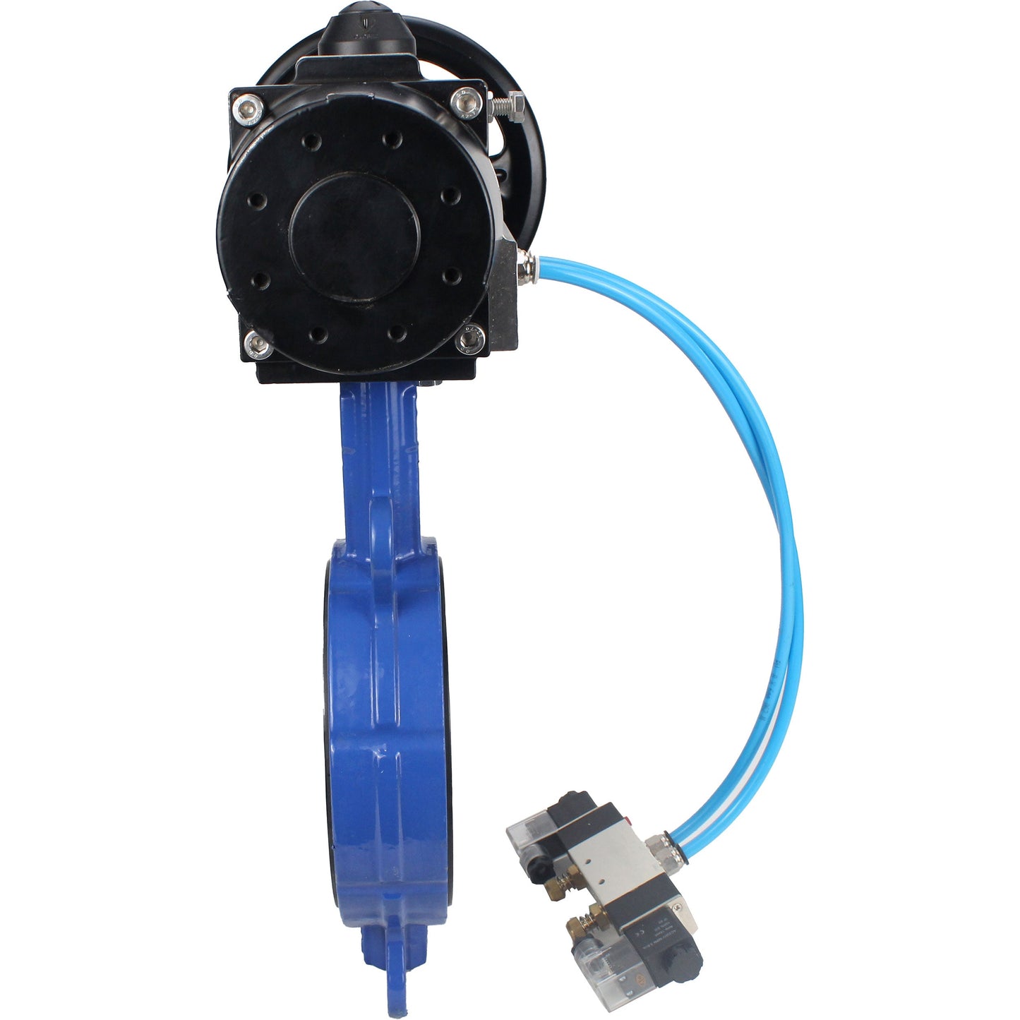 Water Butterfly Valve DNOVA WBV1132N-2W-Fb body material - Cast iron GG25/EN-GJL-250, disk material - Stainless steel AISI 316L/1.4404, seal - NBR with pneumatic actuator double acting PA-DA-105-1, pneumatic distributor 4V320-10 220V