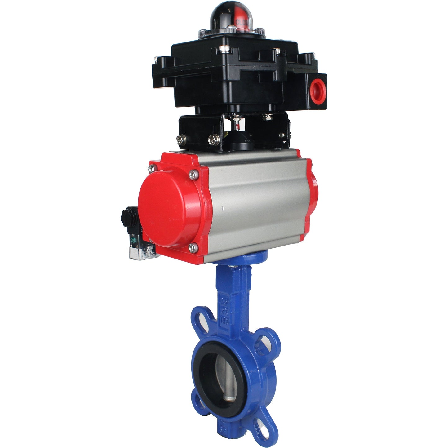 Water butterfly valve DNOVA GG25-316L-NBR body material - cast iron GG25, disk material - stainless steel 316L, seal - NBR with pneumatic actuator DA, pneumatic distributor 4M310-08 24V and limit switch block APL-410N EX
