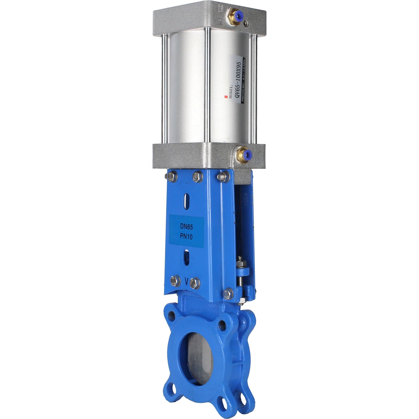 Knife gate valve DNOVA GVKR3131M-1W-Fb-2P, body material - stainless steel AISI 304, knife material - stainless steel AISI 304, seal - metal, pneumatic actuator
