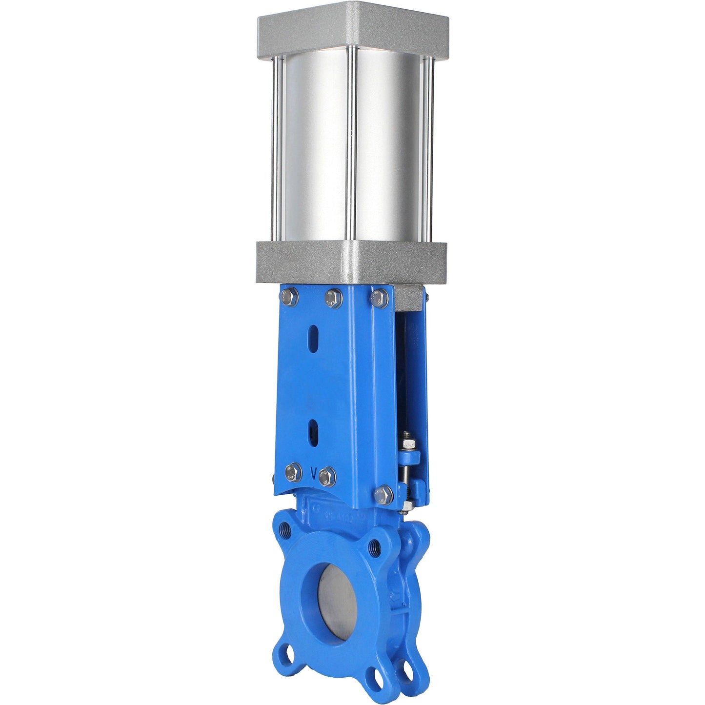 Knife gate valve DNOVA GVKR3131M-1W-Fb-2P, body material - stainless steel AISI 304, knife material - stainless steel AISI 304, seal - metal, pneumatic actuator