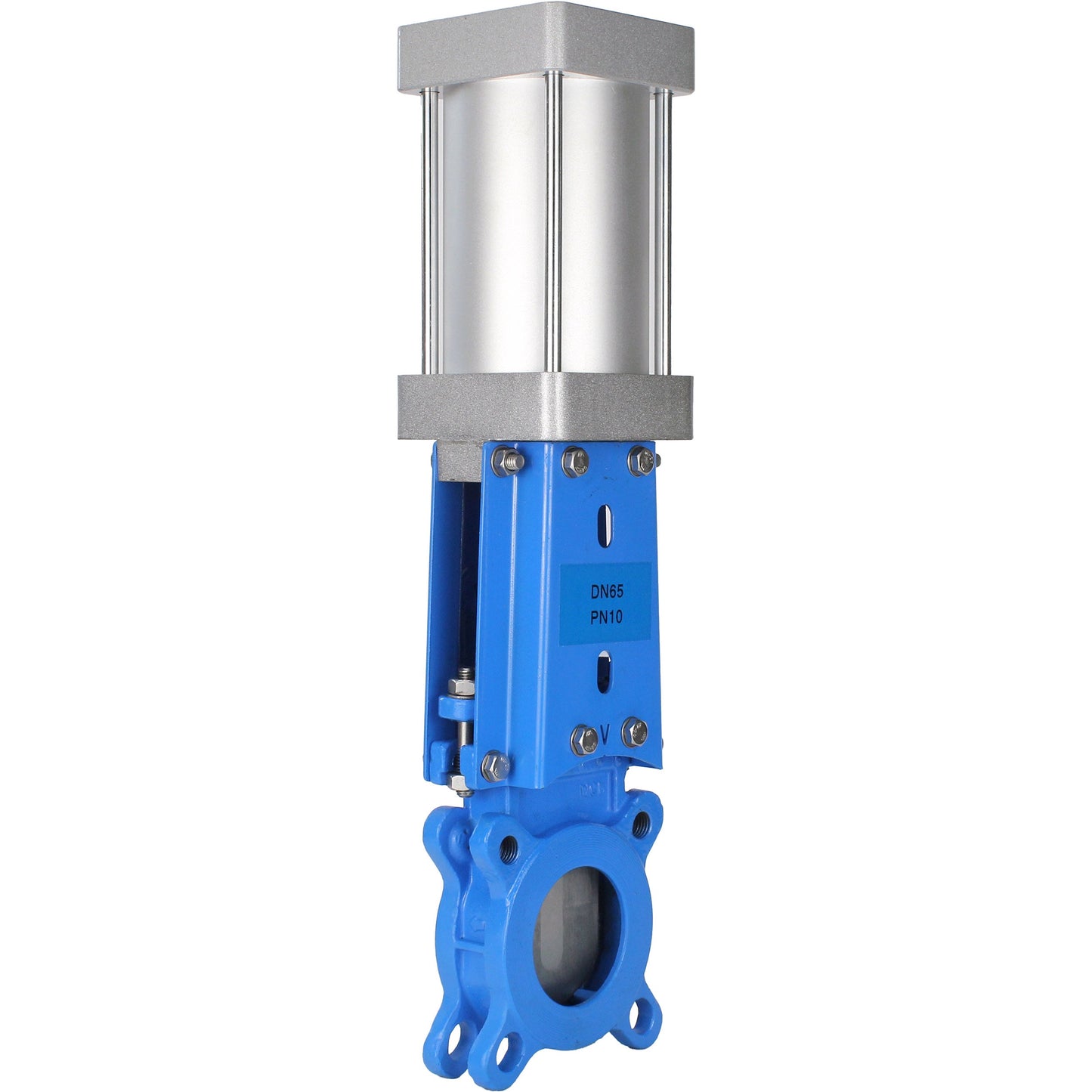 Knife gate valve DNOVA GVKR3131M-1W-Fb-2P, body material - stainless steel AISI 304, knife material - stainless steel AISI 304, seal - metal, pneumatic actuator