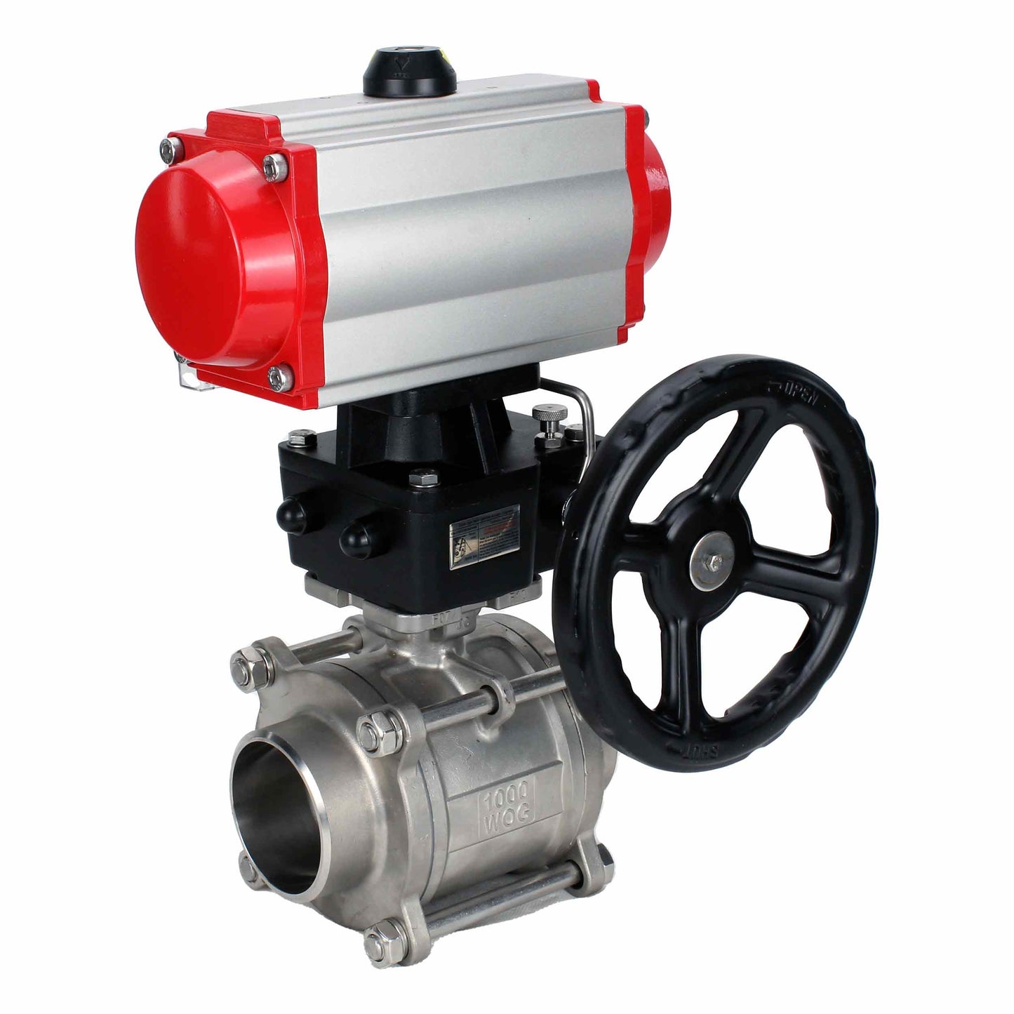 Stainless steel ball valve DNOVA kshpp-316200-da-4m310-24-hdm, body material - stainless steel AISI 316, ball material - stainless steel AISI 316, seal - PTFE, pneumatic actuator operated