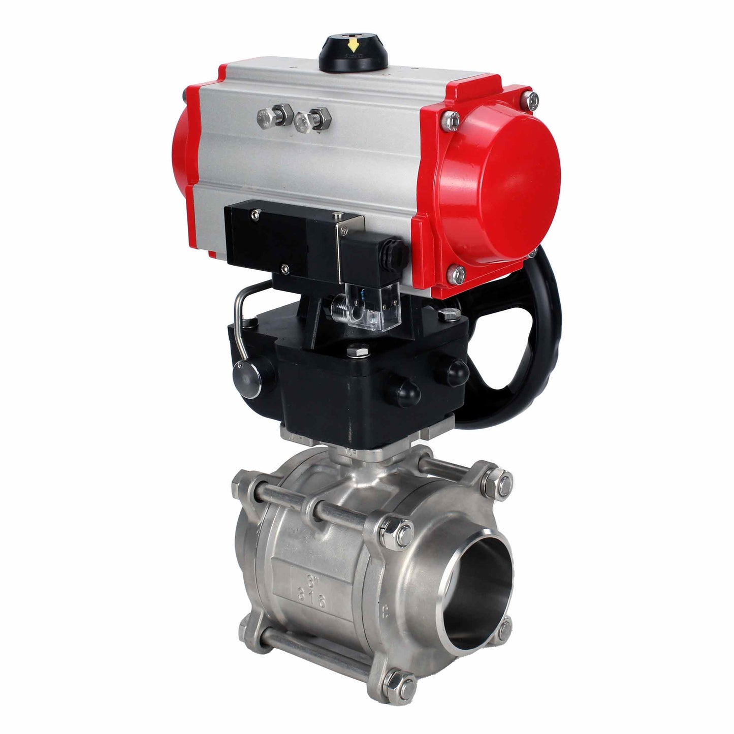 Stainless steel ball valve DNOVA kshpp-316200-da-4m310-110/220-hdm, body material - stainless steel AISI 316, ball material - stainless steel AISI 316, seal - PTFE, pneumatic actuator operated