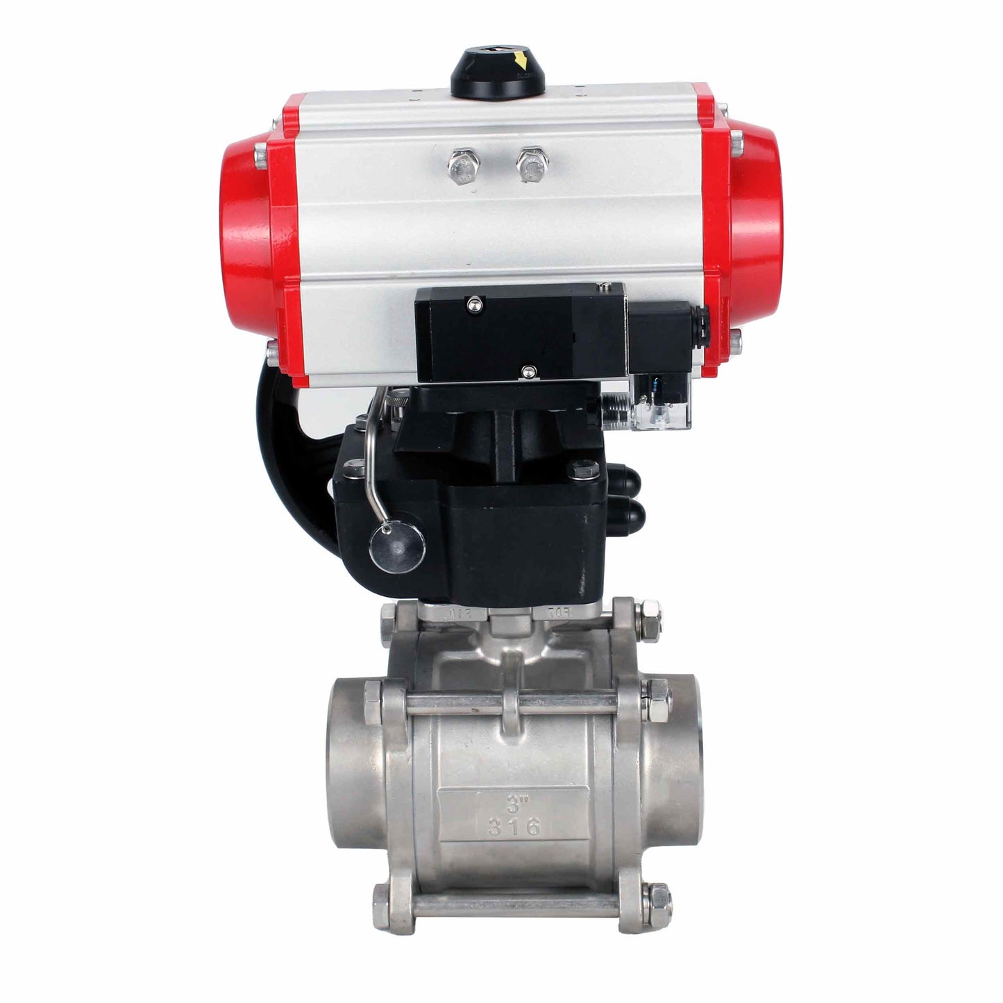 Stainless steel ball valve DNOVA kshpp-316200-da-4m310-110/220-hdm, body material - stainless steel AISI 316, ball material - stainless steel AISI 316, seal - PTFE, pneumatic actuator operated