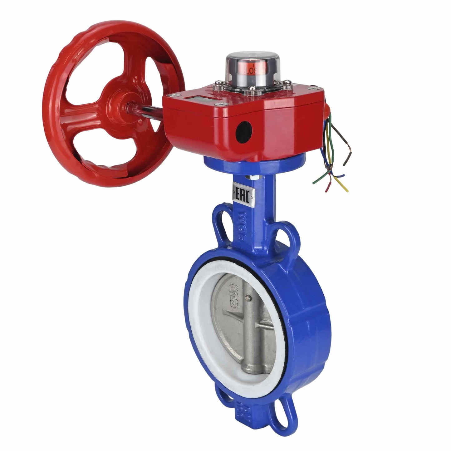 Válvula de mariposa de agua DNOVA WCB-316L-PTFE-HGBF, material del cuerpo - acero al carbono WCB, material del disco - acero inoxidable AISI 316L, sello - PTFE, operada por engranajes
