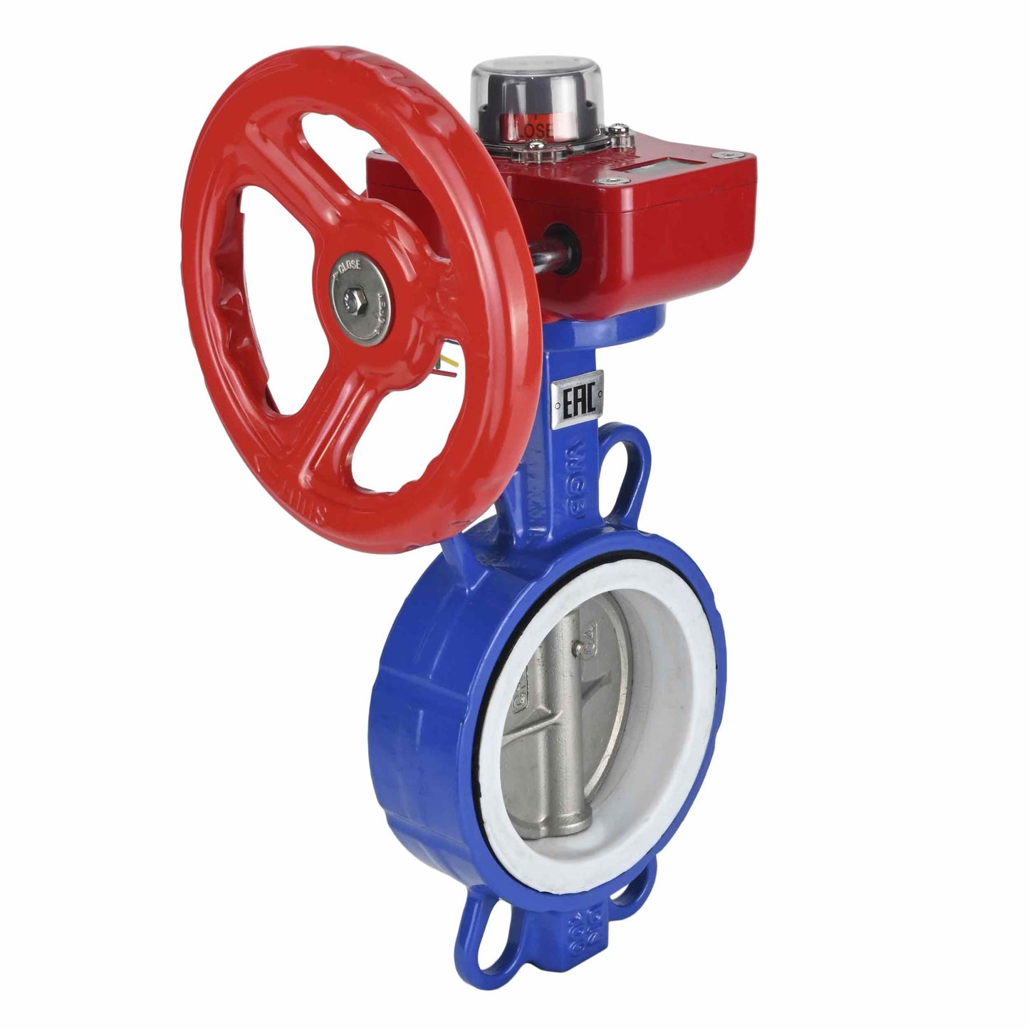 Válvula de mariposa de agua DNOVA WCB-316L-PTFE-HGBF, material del cuerpo - acero al carbono WCB, material del disco - acero inoxidable AISI 316L, sello - PTFE, operada por engranajes