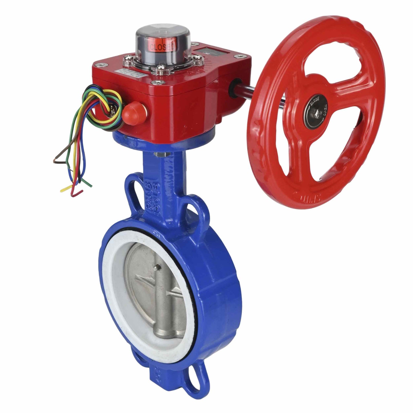 Válvula de mariposa de agua DNOVA WCB-316L-PTFE-HGBF, material del cuerpo - acero al carbono WCB, material del disco - acero inoxidable AISI 316L, sello - PTFE, operada por engranajes
