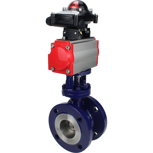 Water Butterfly Valve DNOVA WBV3EX-3432M-1W-F-ISO, body material - Carbon steel, disk material - Stainless steel AISI 316, seal - Metal, pneumatic actuator PA-DA double action, LSU APL-210N