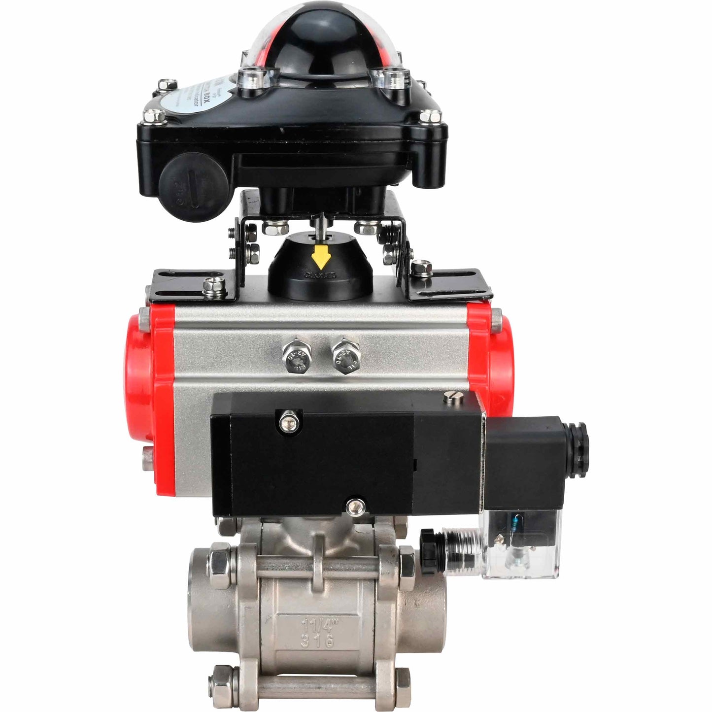 Stainless steel ball valve DNOVA kshpp-316200-da-4m310-110/220-apl210n, body material - stainless steel AISI 316, ball material - stainless steel AISI 316, seal - PTFE, pneumatic actuator operated