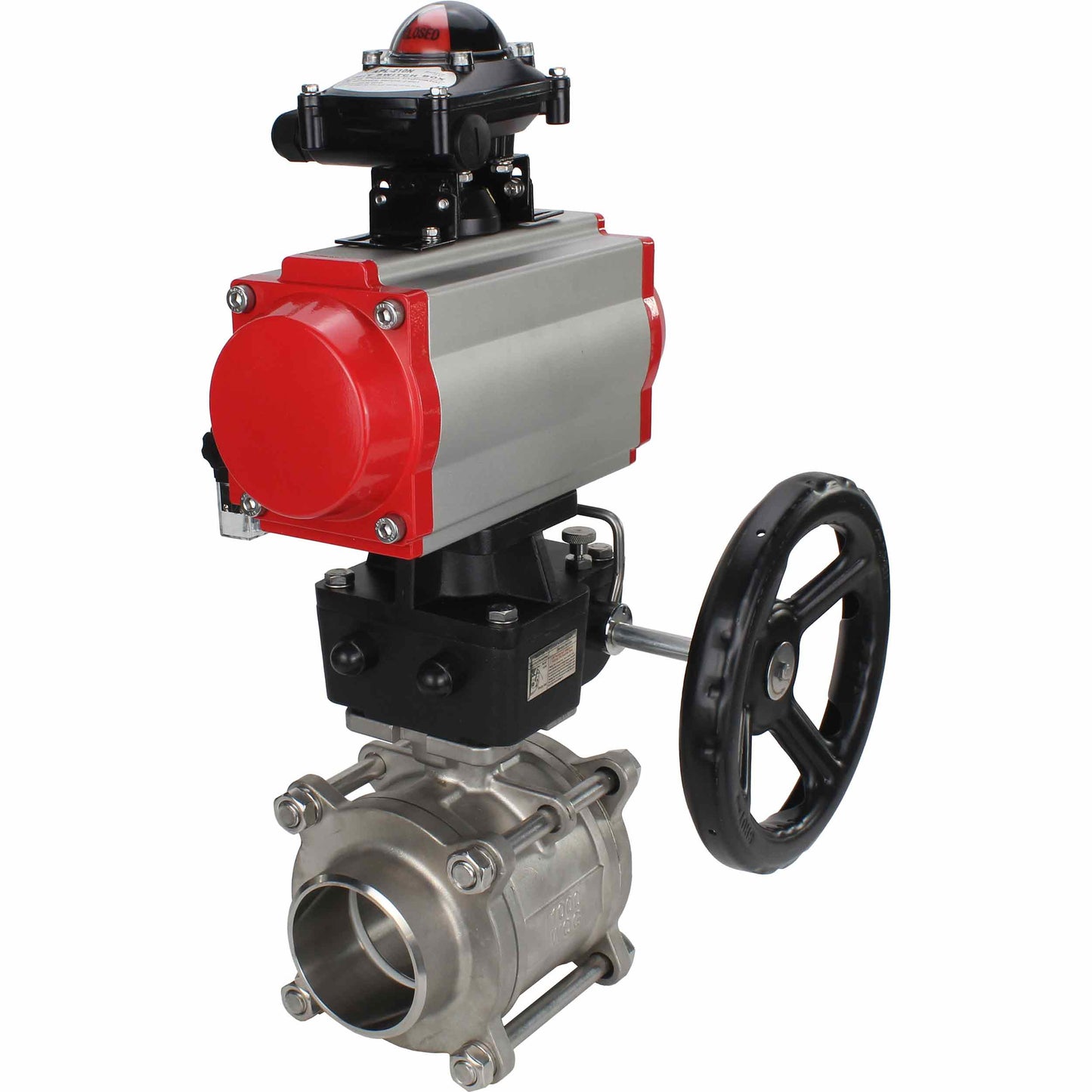 Stainless steel ball valve DNOVA kshpp-316200-da-4m310-110/220-apl210n-hdm, body material - stainless steel AISI 316, ball material - stainless steel AISI 316, seal - PTFE, pneumatic actuator operated