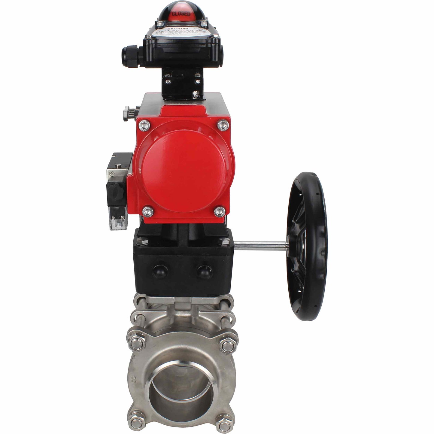 Stainless steel ball valve DNOVA kshpp-316200-da-4m310-110/220-apl210n-hdm, body material - stainless steel AISI 316, ball material - stainless steel AISI 316, seal - PTFE, pneumatic actuator operated