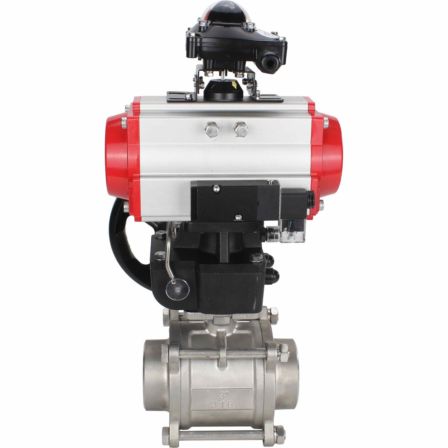 Stainless steel ball valve DNOVA kshpp-316200-da-4m310-24-apl210n-hdm, body material - stainless steel AISI 316, ball material - stainless steel AISI 316, seal - PTFE, pneumatic actuator operated