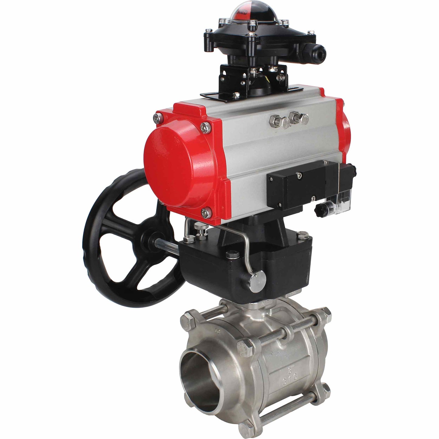 Stainless steel ball valve DNOVA kshpp-316200-da-4m310-110/220-apl210n-hdm, body material - stainless steel AISI 316, ball material - stainless steel AISI 316, seal - PTFE, pneumatic actuator operated