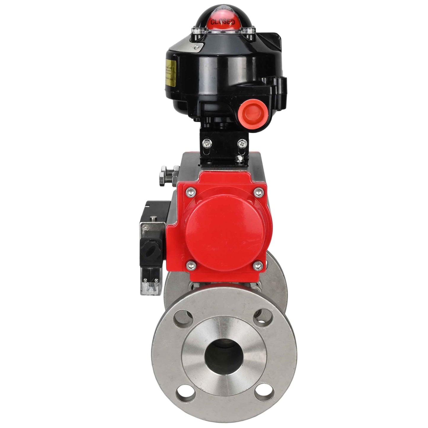 Ball valves DNOVA BV3131P(3pc)-FP-F-ISO-H flanged, full bore, three-piece, body - stainless steel SS304, seal - PTFE, with pneumatic actuator DNOVA PA-SA 065-160 pneumatic distributor 4M310- 08 220V LSU APL-510N-EX