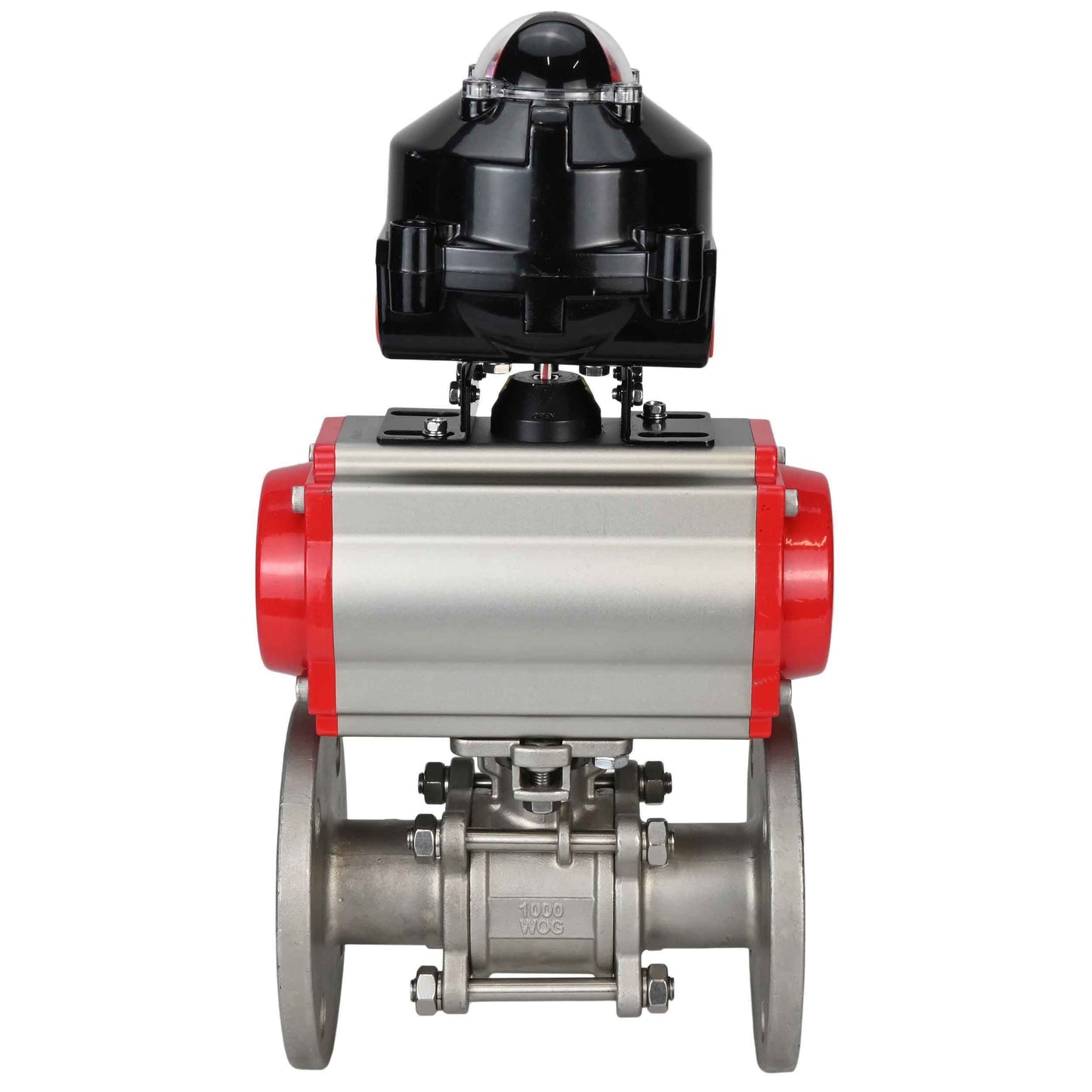 Ball valves DNOVA BV3131P(3pc)-FP-F-ISO-H flanged, full bore, three-piece, body - stainless steel SS304, seal - PTFE, with pneumatic actuator DNOVA PA-SA 065-160 pneumatic distributor 4M310- 08 24V LSU APL-510N-EX