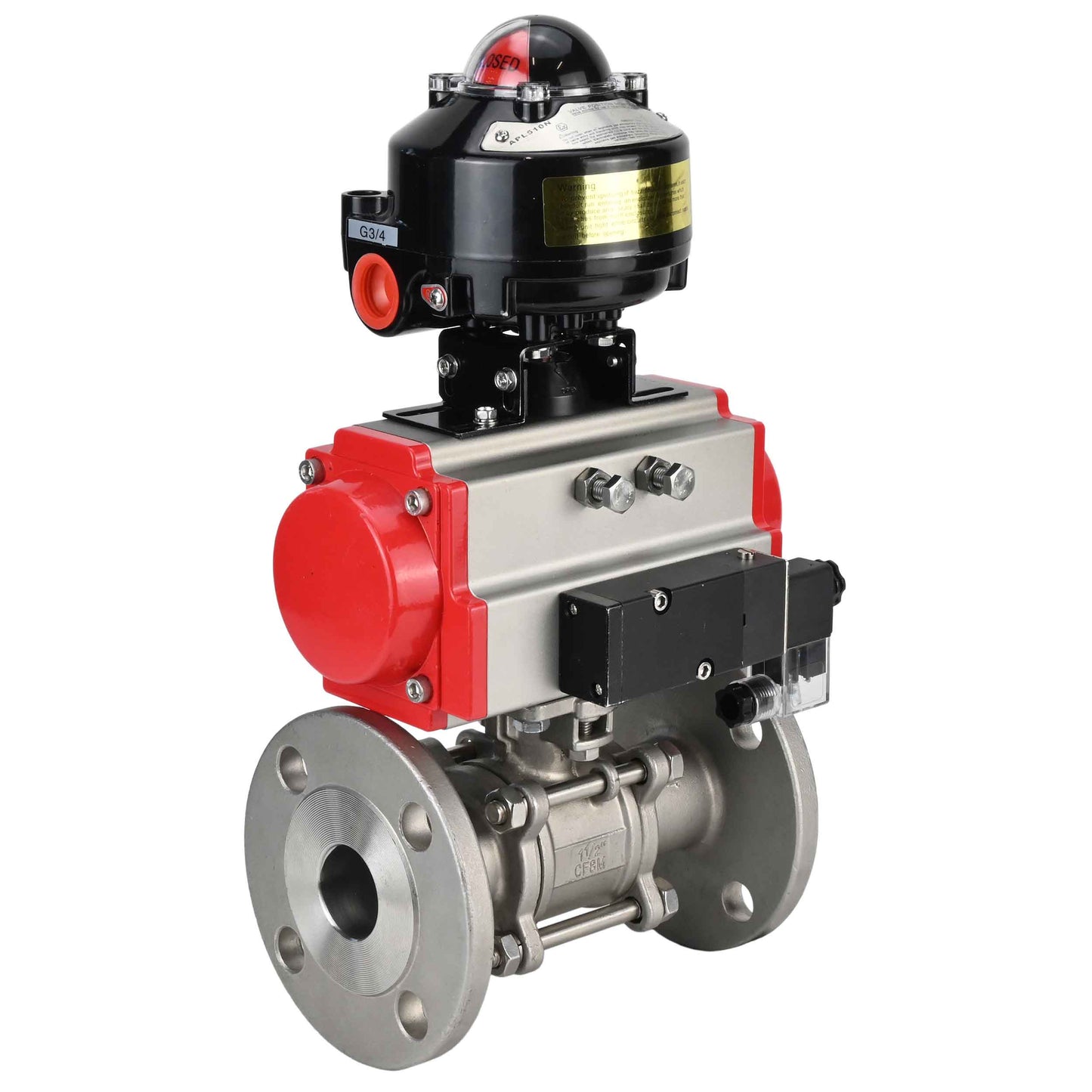 Ball valves DNOVA BV3131P(3pc)-FP-F-ISO-H flanged, full bore, three-piece, body - stainless steel SS304, seal - PTFE, with pneumatic actuator DNOVA PA-DA 052-130 pneumatic distributor 4M310- 08 24V LSU APL-510N-EX