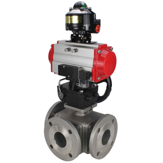 Ball valves DNOVA BV3232P(4pc)-FP-3WL-F-ISO-H 16 bar full bore, flanged, stainless steel body. steel SS316, ISO flange F03/F04-F10/F12, square 9x9-19x19, with pneumatic actuator PA-DA, PN/distributor 4M310-08 220V, LSU APL-510N EX and Doubler MON3-700-